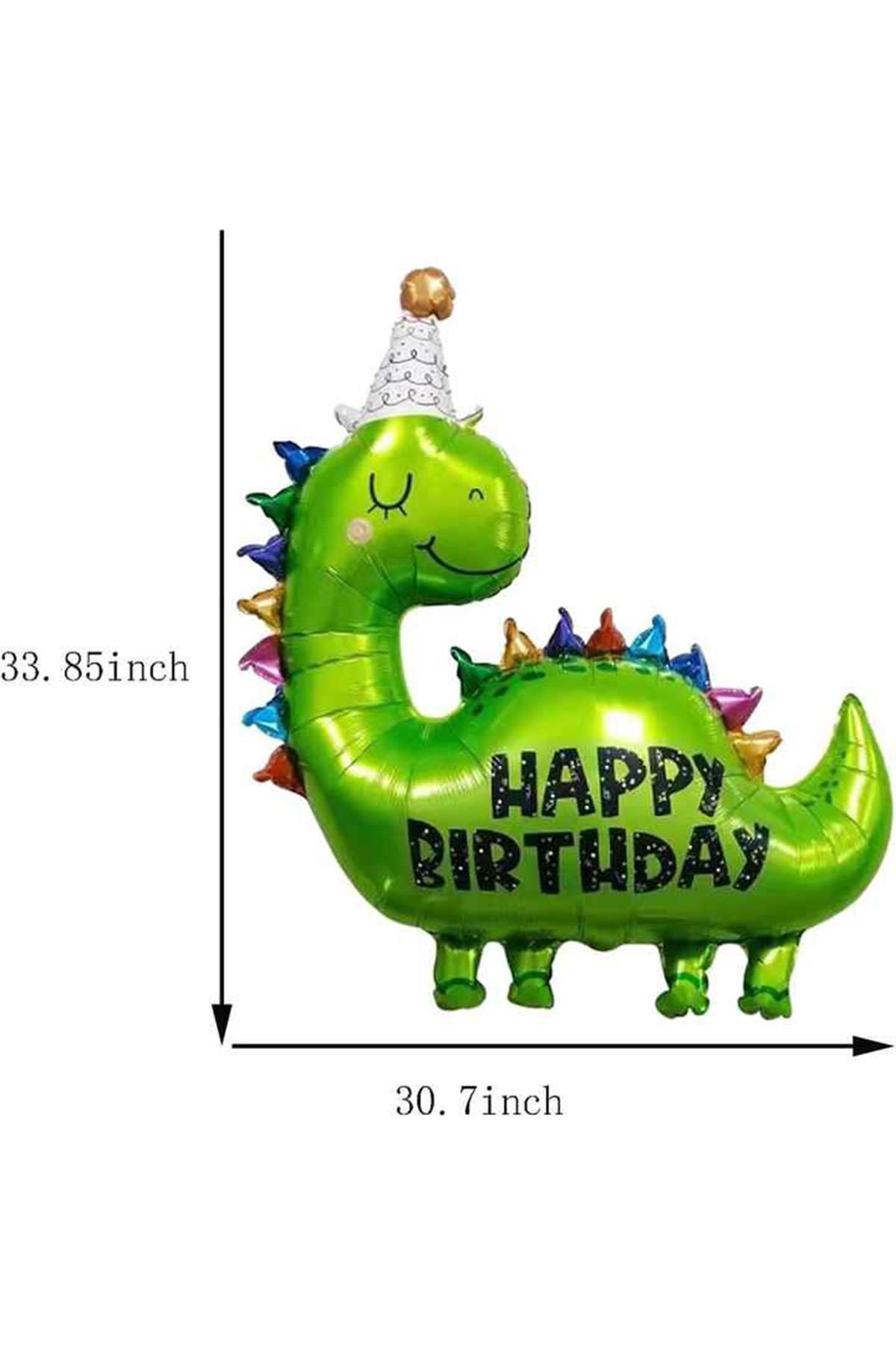 Happy Birthday Baskılı Yeşil Dinazor Folyo Balon