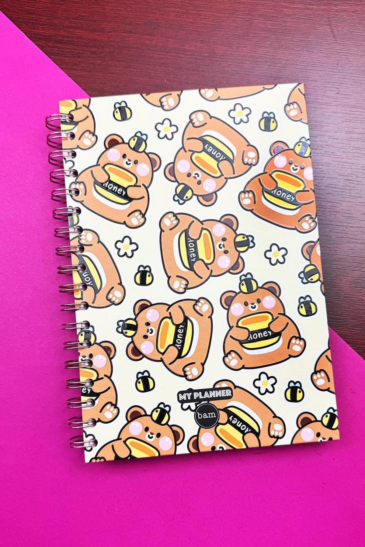 Honey Tasarımlı Spiralli Sticker'lı Tarihsiz Konuşan Ajanda Haftalık Planlayıcı