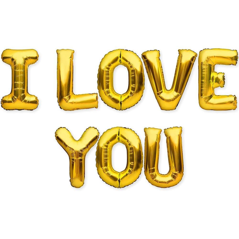I Love You Gold Renk 16 inç 40 Cm Folyo Balon Seti 