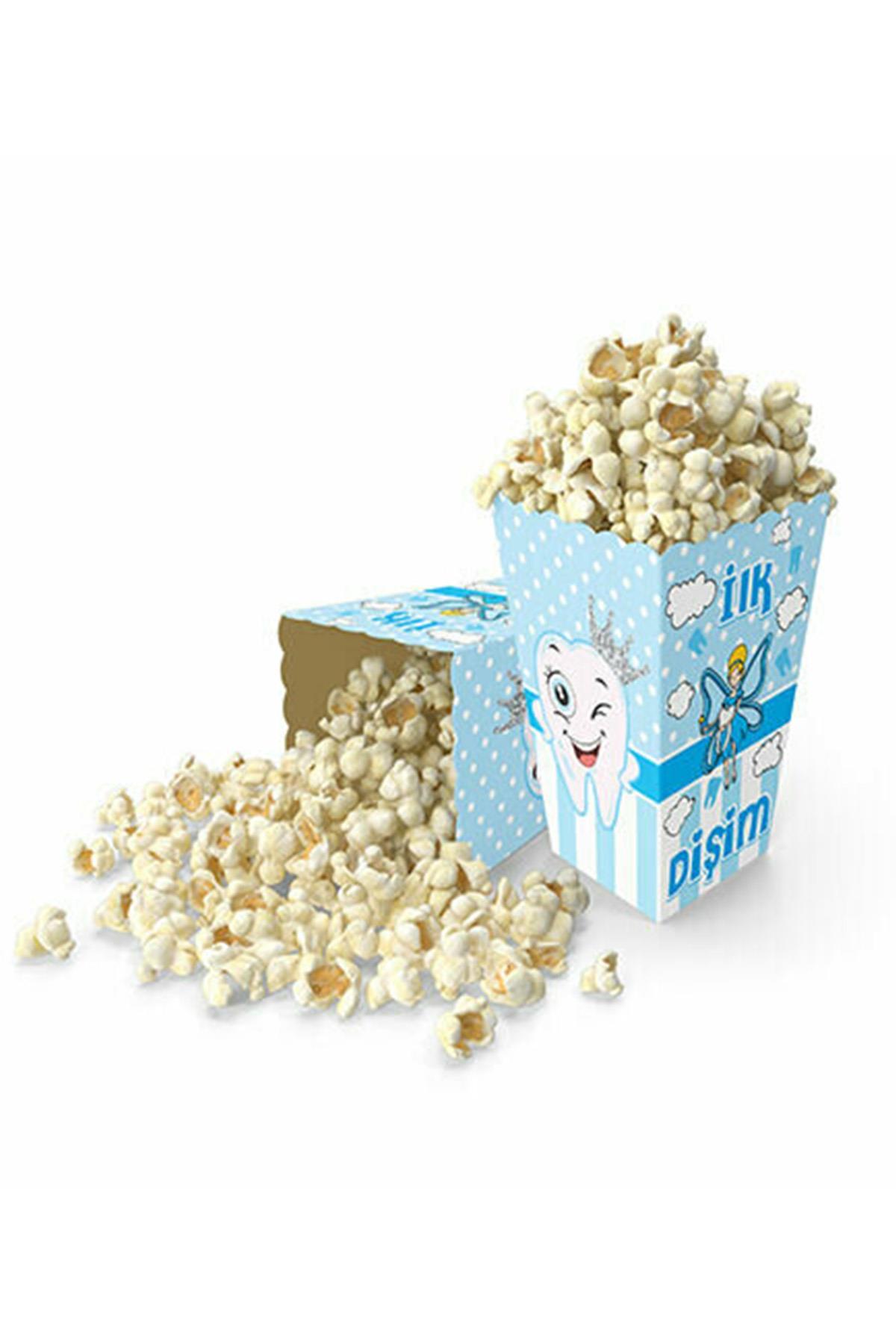 İlk Dişim Mavi Popcorn Kutu İkram Mısır Kutusu 8'li Erkek Temalı Diş Partisi Pop Corn