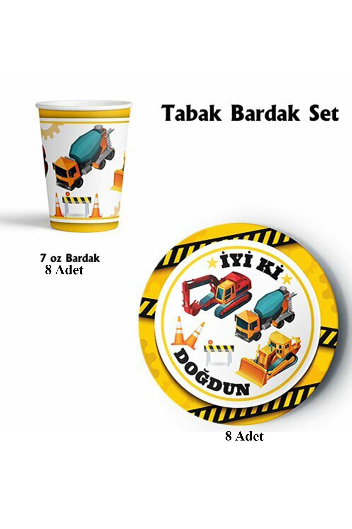 İnşaat Temalı Doğum Günü Konsepti Tabak Bardak Set 8'li 