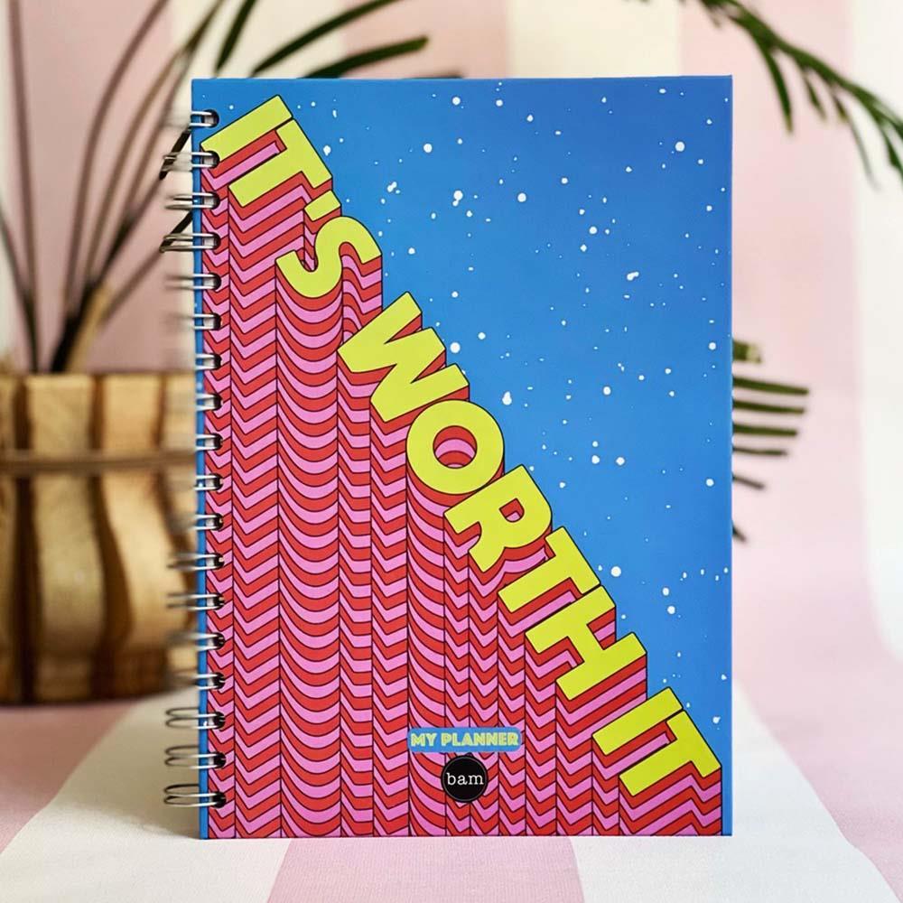 It's Worth It Tasarımlı Spiralli Sticker'lı Tarihsiz Konuşan Ajanda Haftalık Planlayıcı Defter