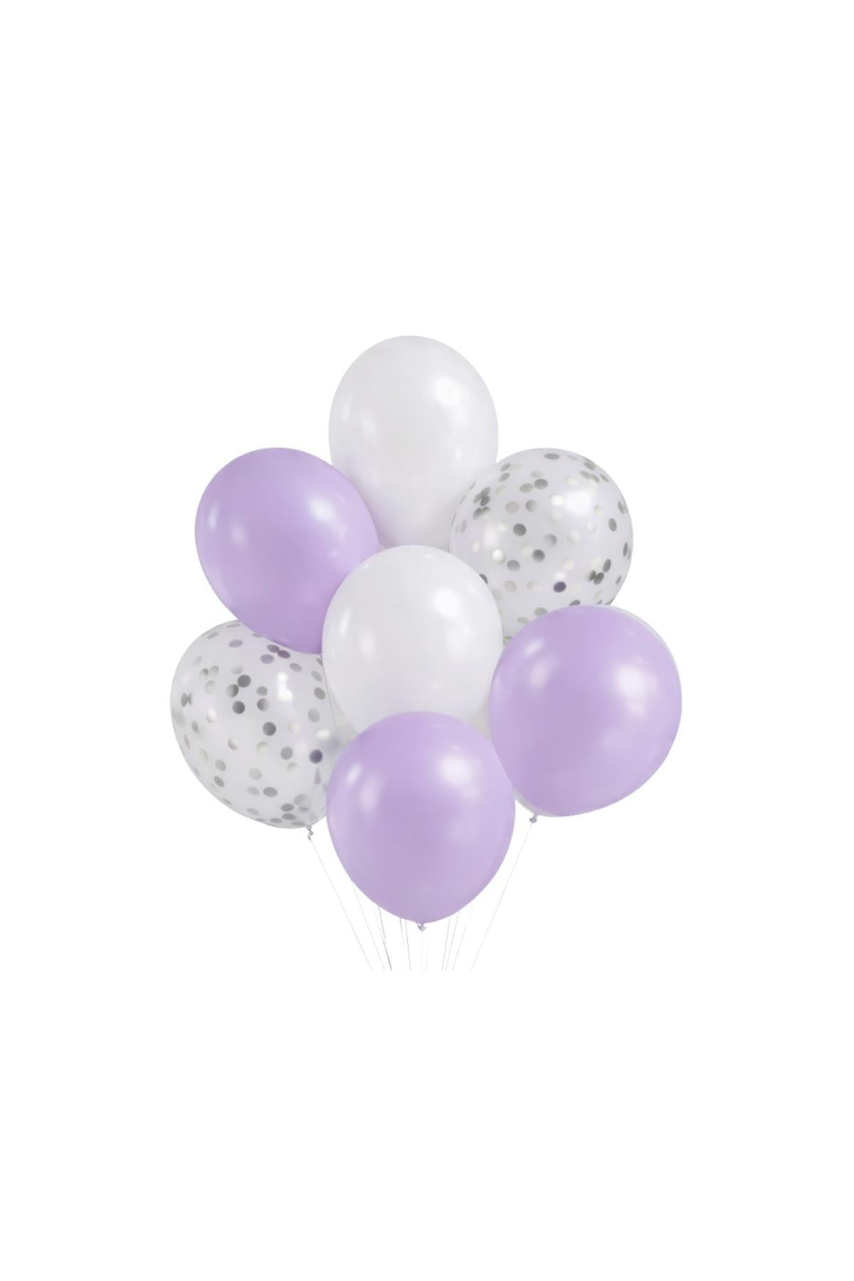 Kelebek Temalı Lila Konsepti 10'lu Balon Seti – Lila Beyaz Gümüş