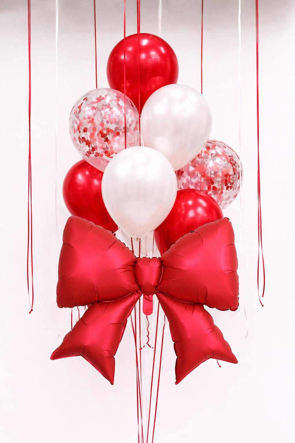 Kırmızı Fiyonk Folyo Balon Seti – Kırmızı & Beyaz Konfetili Balonlu