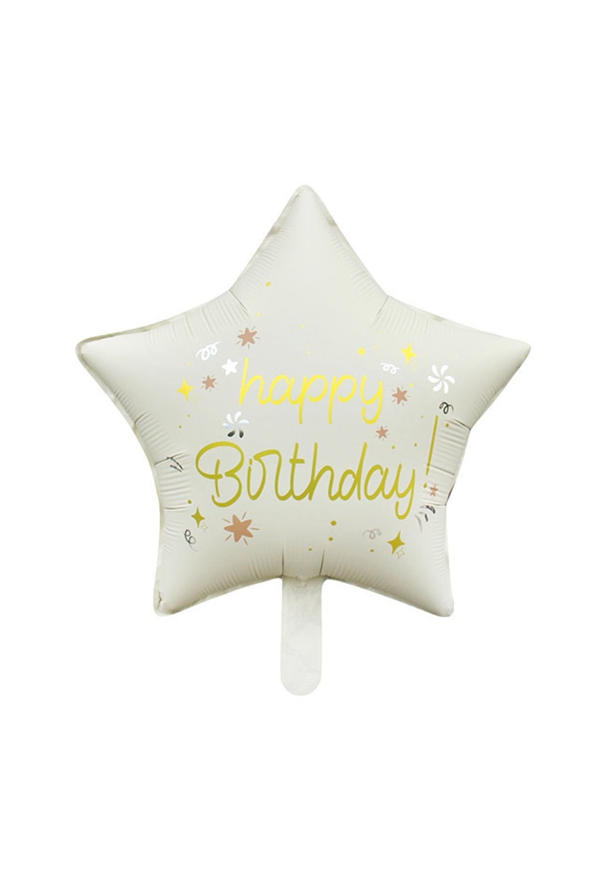 Krem Happy Birthday Yıldız Folyo Balon 45 cm 