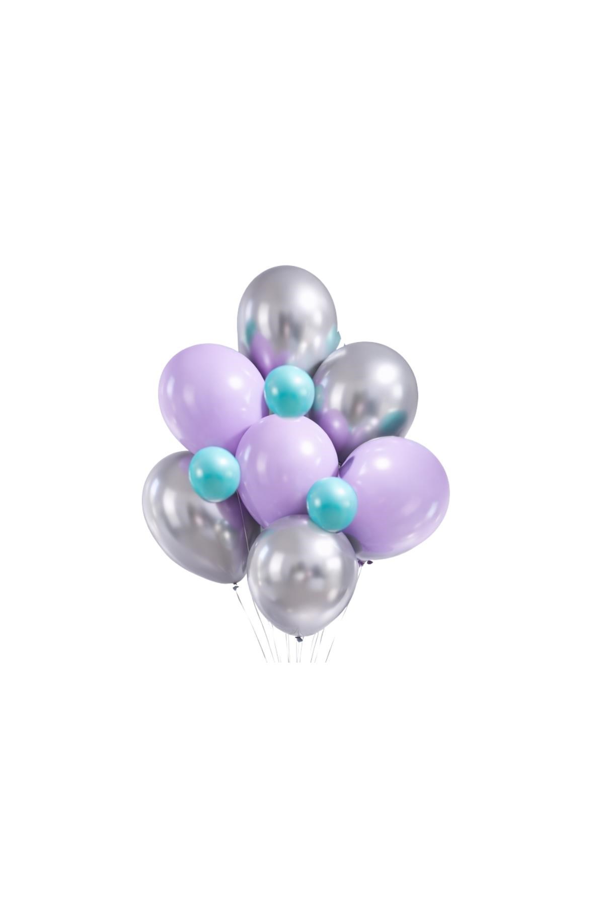 Lila Kelebek Konsepti 10'lu Balon Seti-Lila Gümüş Parti Seti