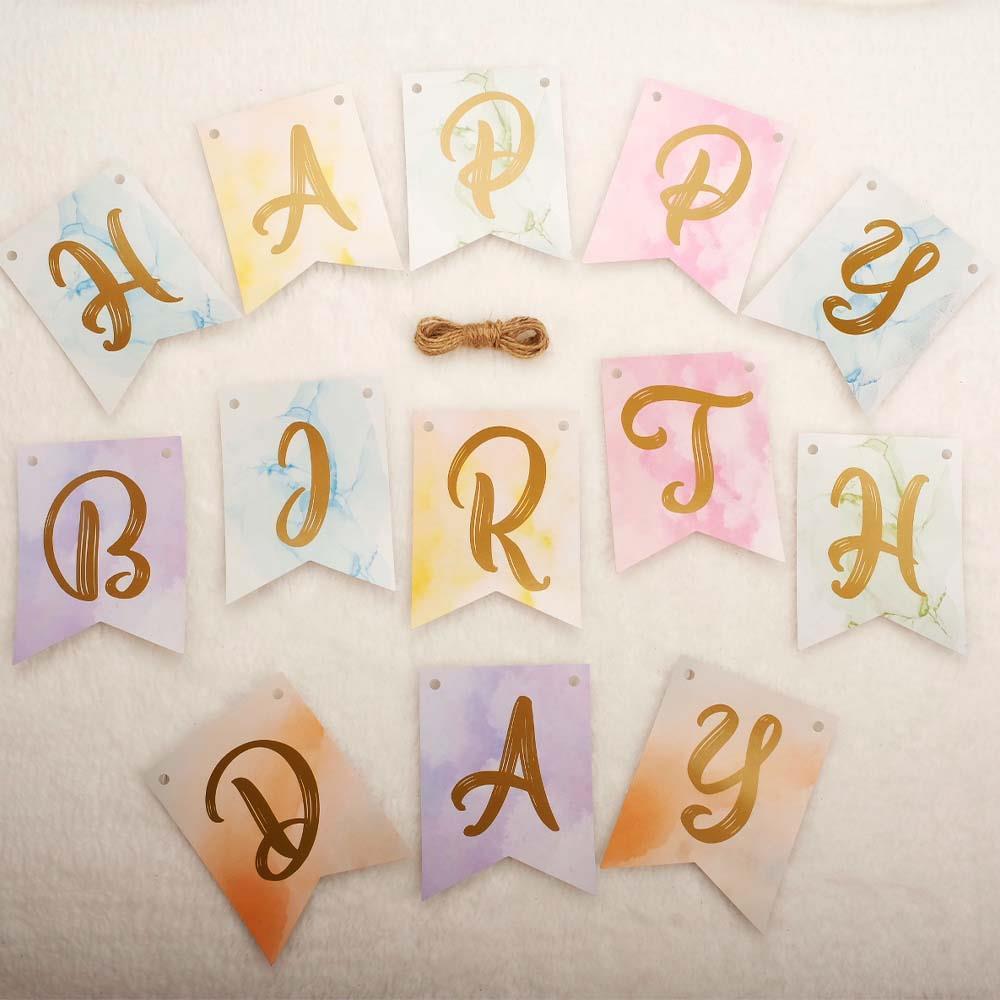 Makaron Zemin Happy Birthday Gold Banner