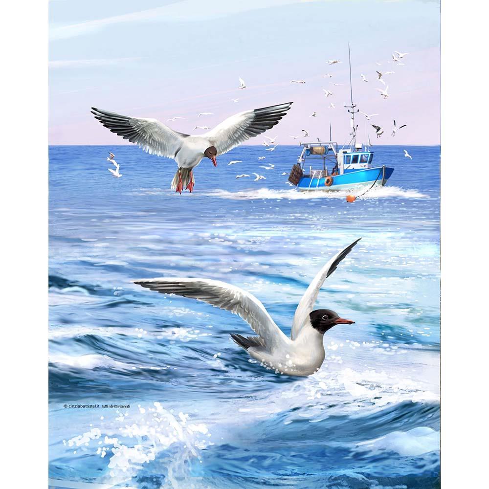 Martılar ve Taka Kanvas Bez Çerçevesiz Sayılarla Boyama Hobi Seti 40x50 cm