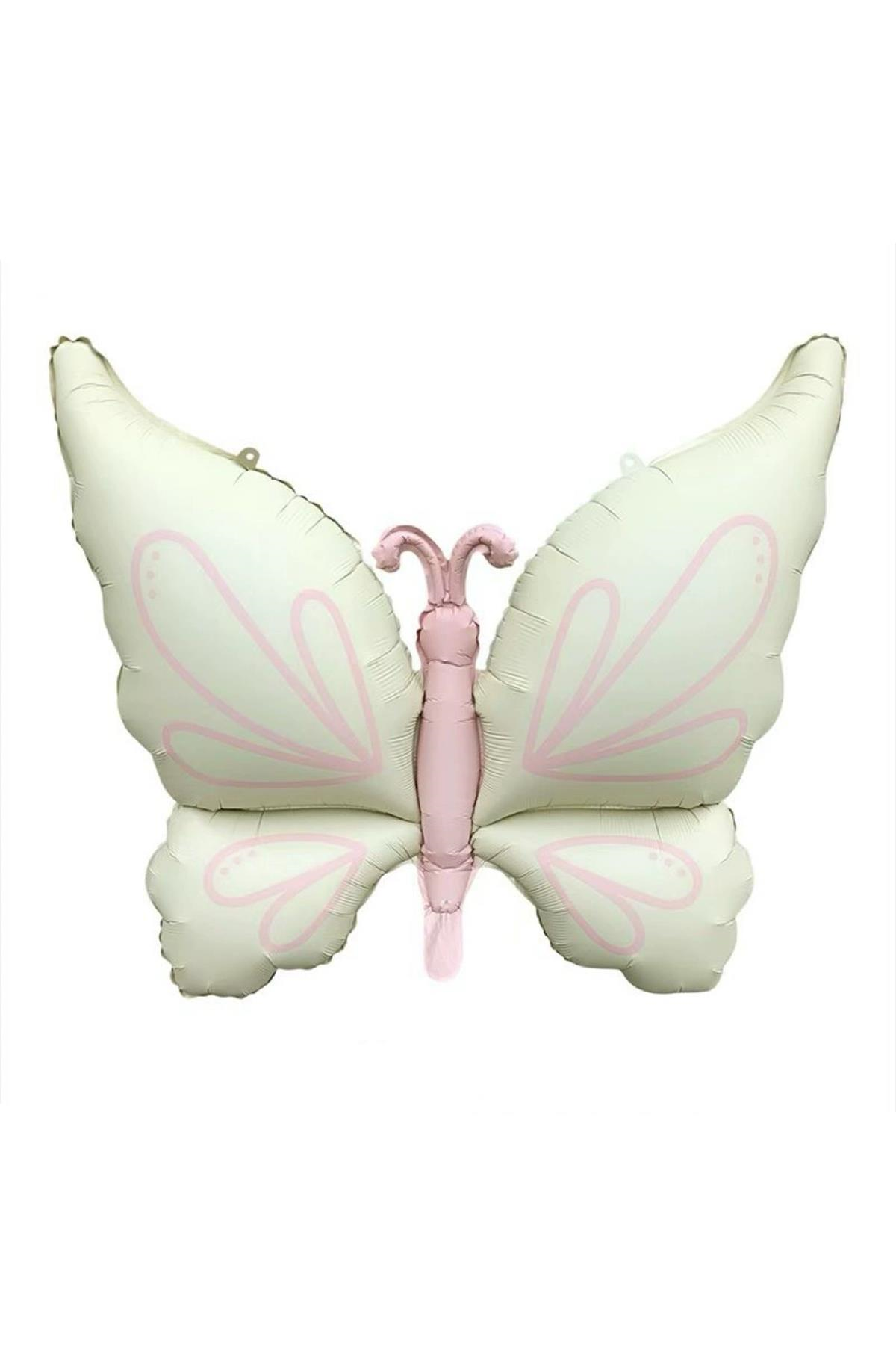Mat Pastel Krem Kelebek Folyo Balon Büyük Boy