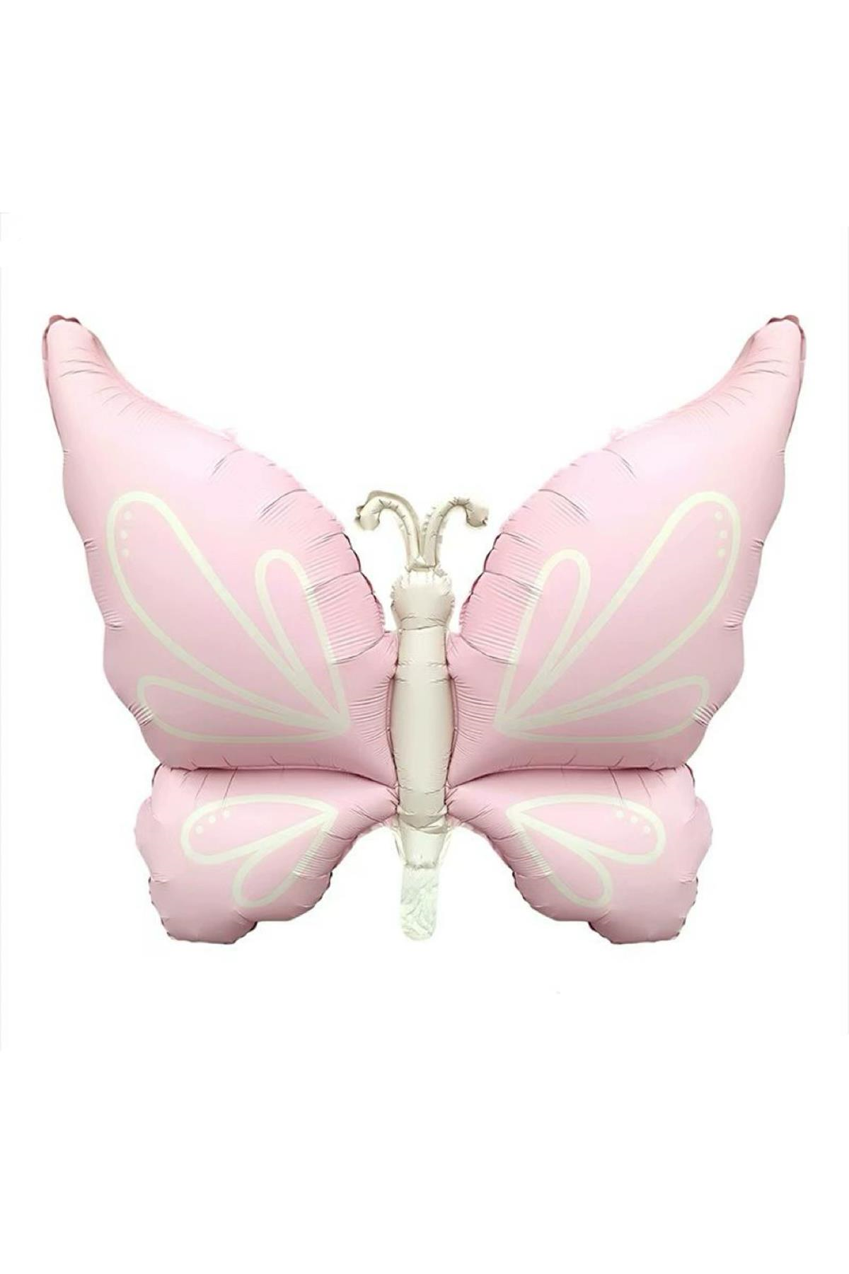 Mat Pastel Pembe Kelebek Folyo Balon  Büyük Boy