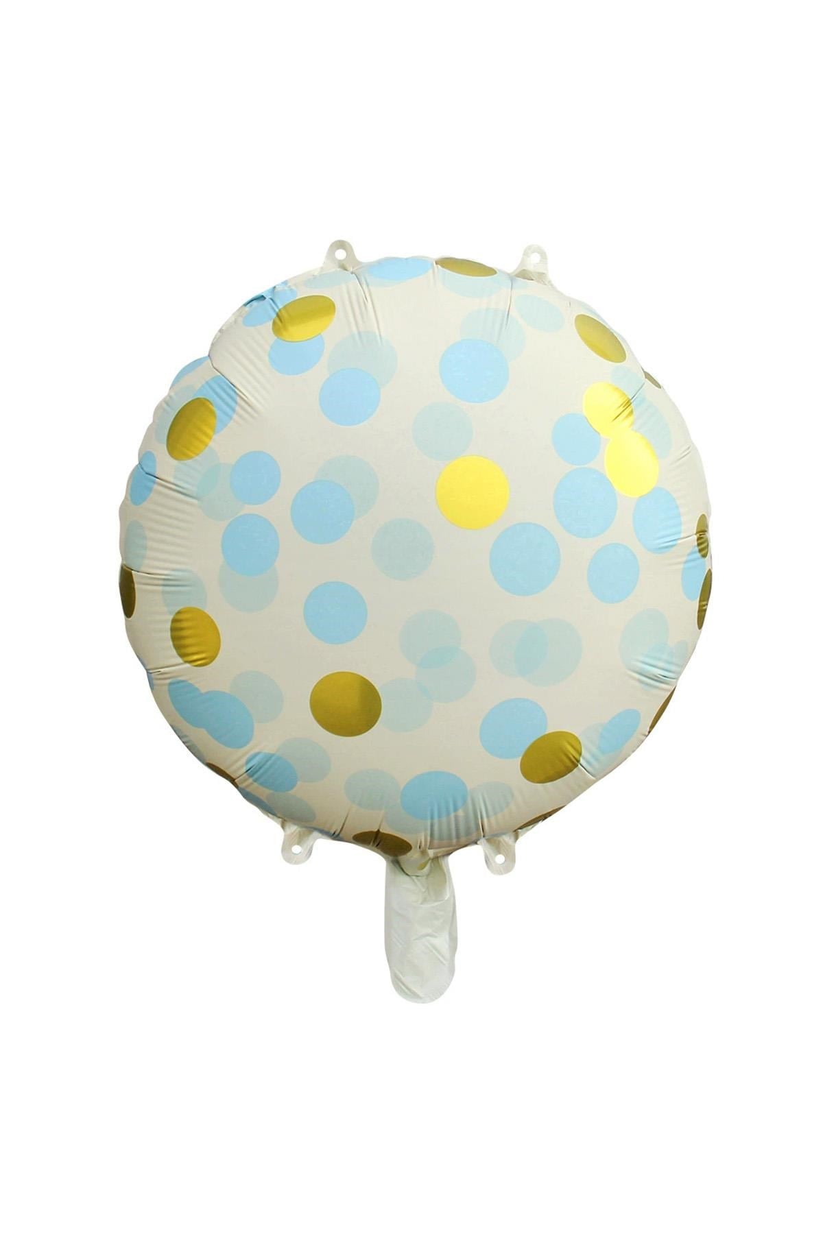 Mavi Gold Puantiyeli Yuvarlak Balon 45 Cm