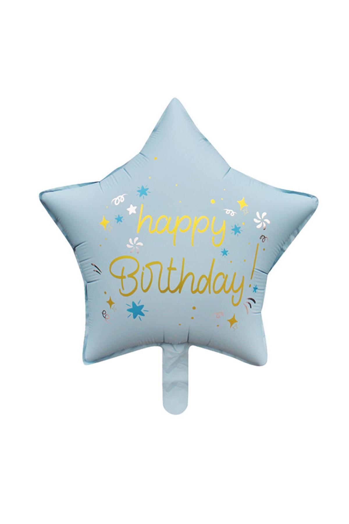 Mavi Happy Birthday Yıldız Folyo Balon 45 cm 