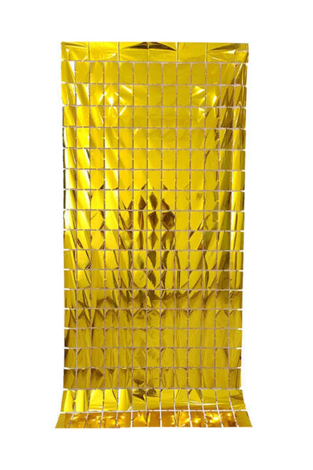 Metalize Arka Fon Gold Pötikare Kapı Perdesi 100x200 cm