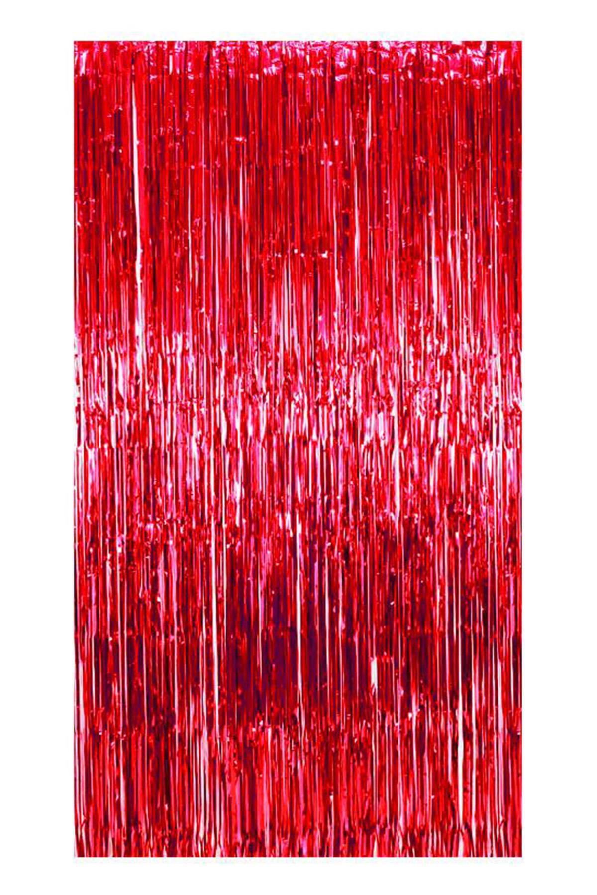 Metalize Arka Fon Kapı Perdesi Kırmızı 100x200 cm