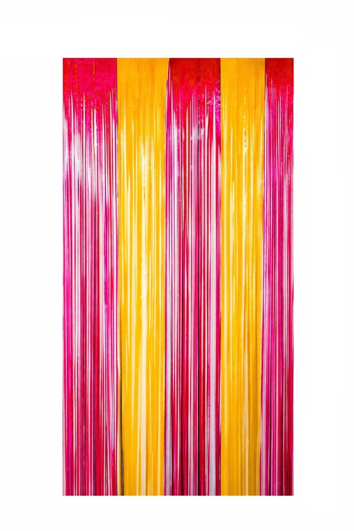 Metalize Arka Fon Kapı Perdesi Sarı Kırmızı 100x200 cm