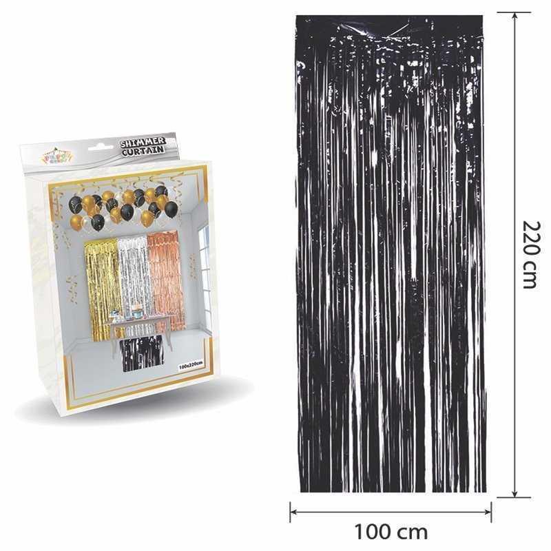 Metalize Arka Fon Kapı Perdesi Siyah 100x200 cm