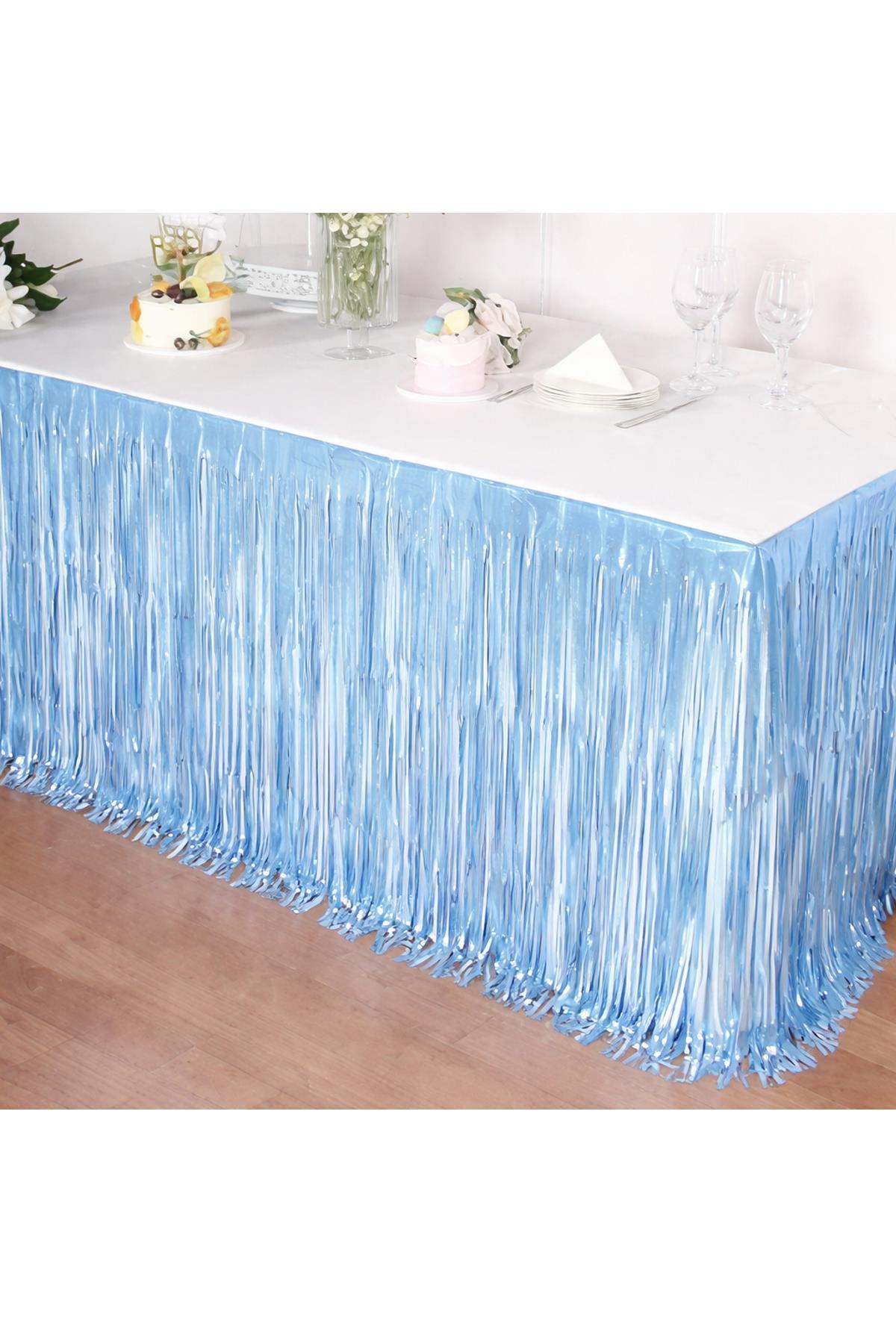 Metalize Masa Eteği Mavi 70x300 cm