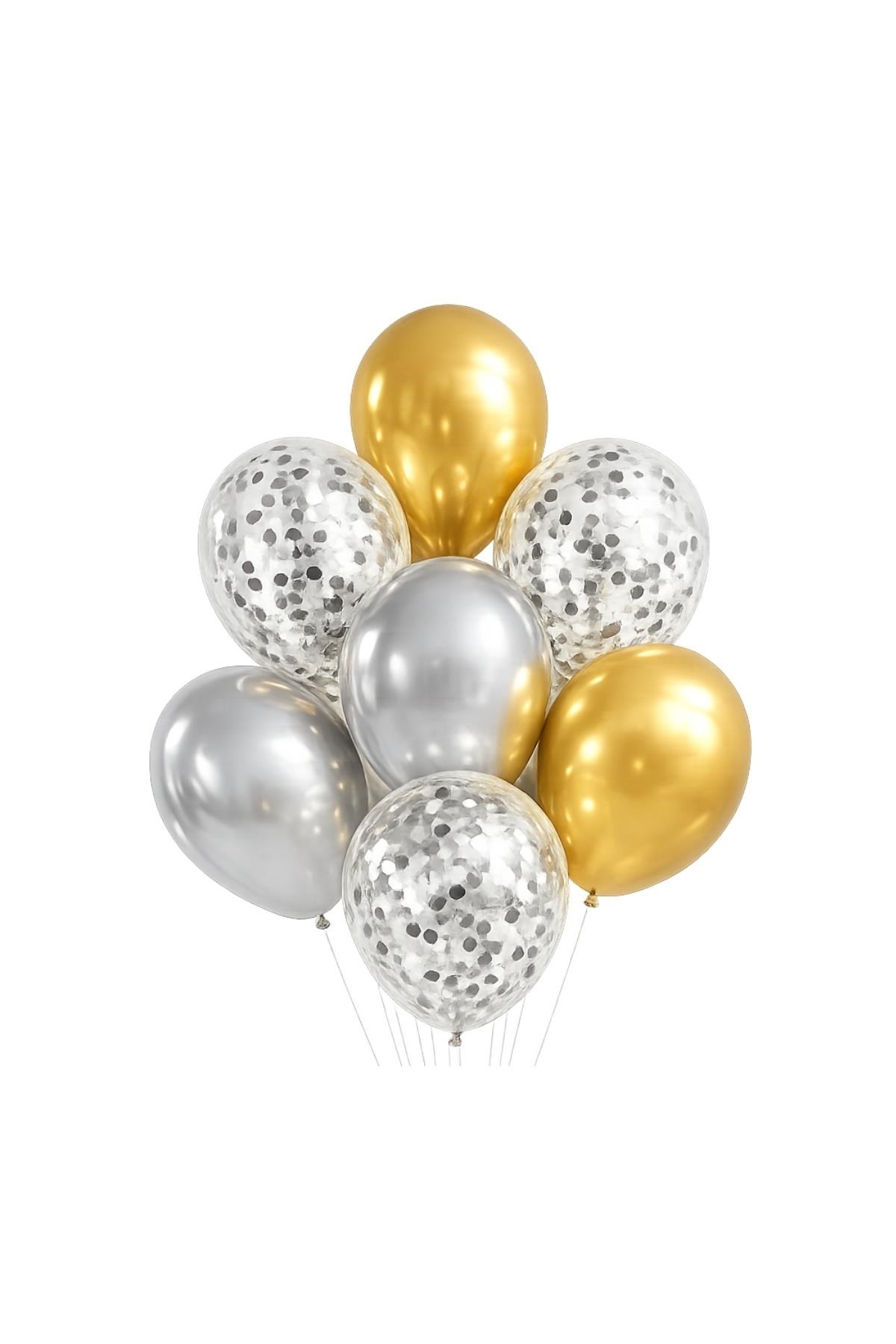 Mezuniyet Parti Seti – Gold Gümüş Balon Seti Kutup Yıldızlı Konsept 10’lu Balon Seti