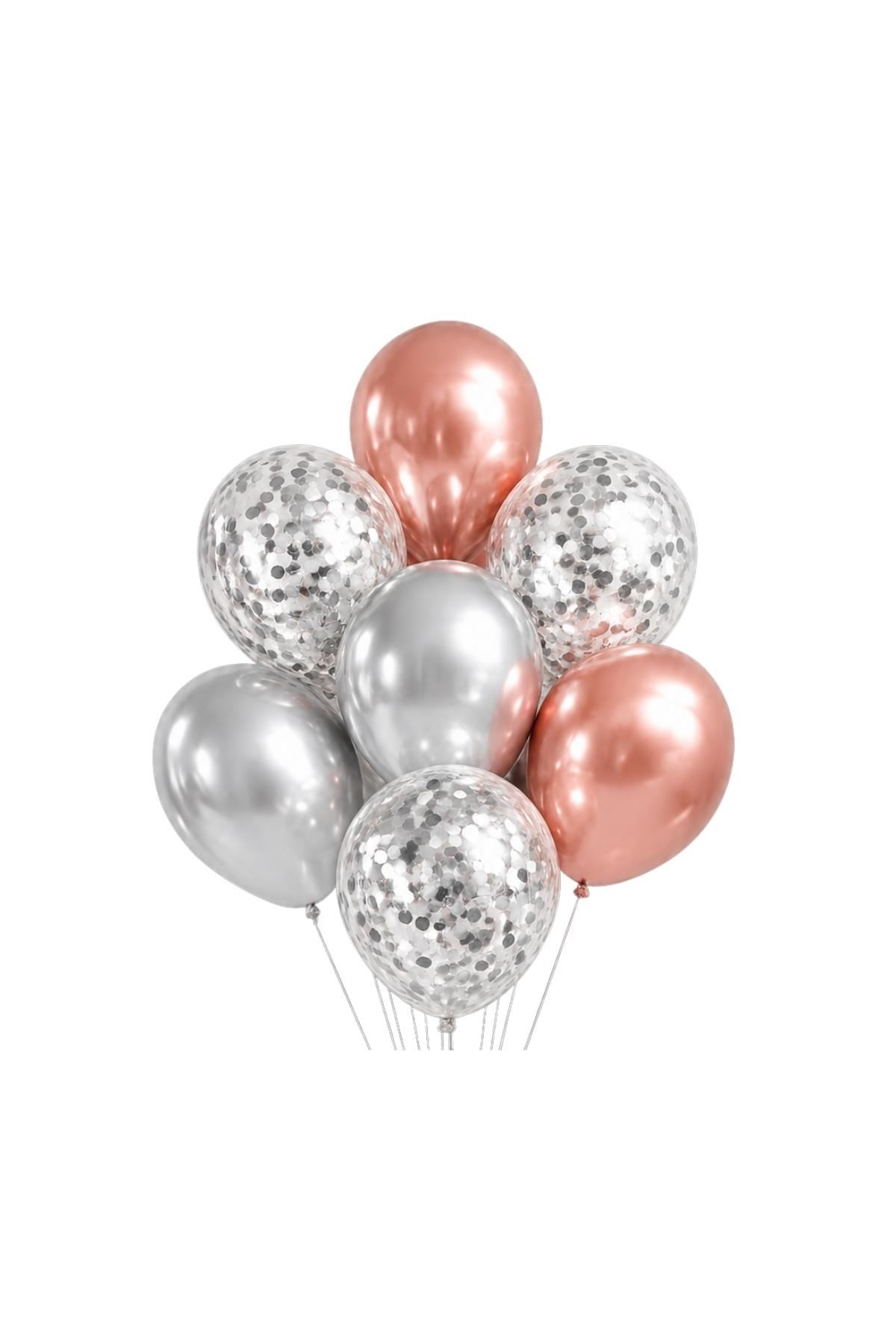 Mezuniyet Parti Seti – Rose Gold Gümüş Kutup Yıldızlı Premium Konsept 10’lu Balon Seti