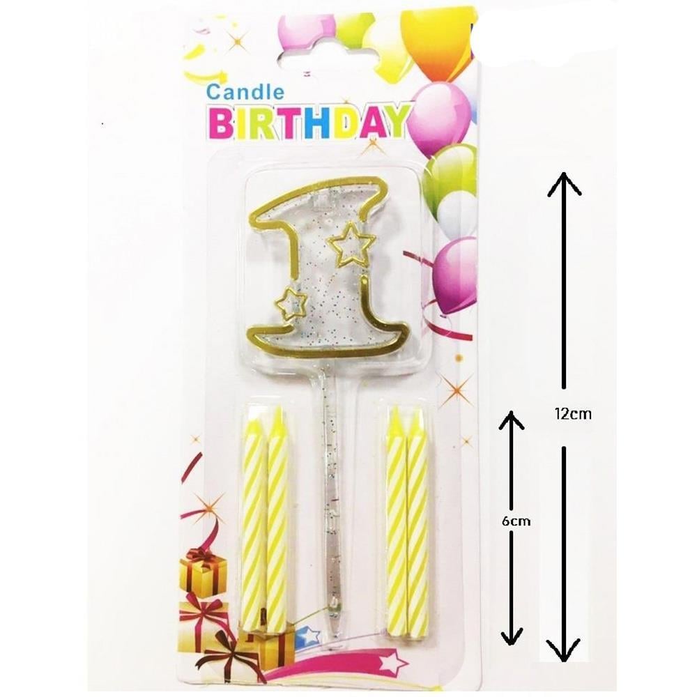 Mika Şeffaf 1 Rakam Gold Mum Set