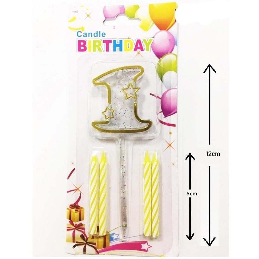 Mika Şeffaf 1 Rakam Gold Mum Set