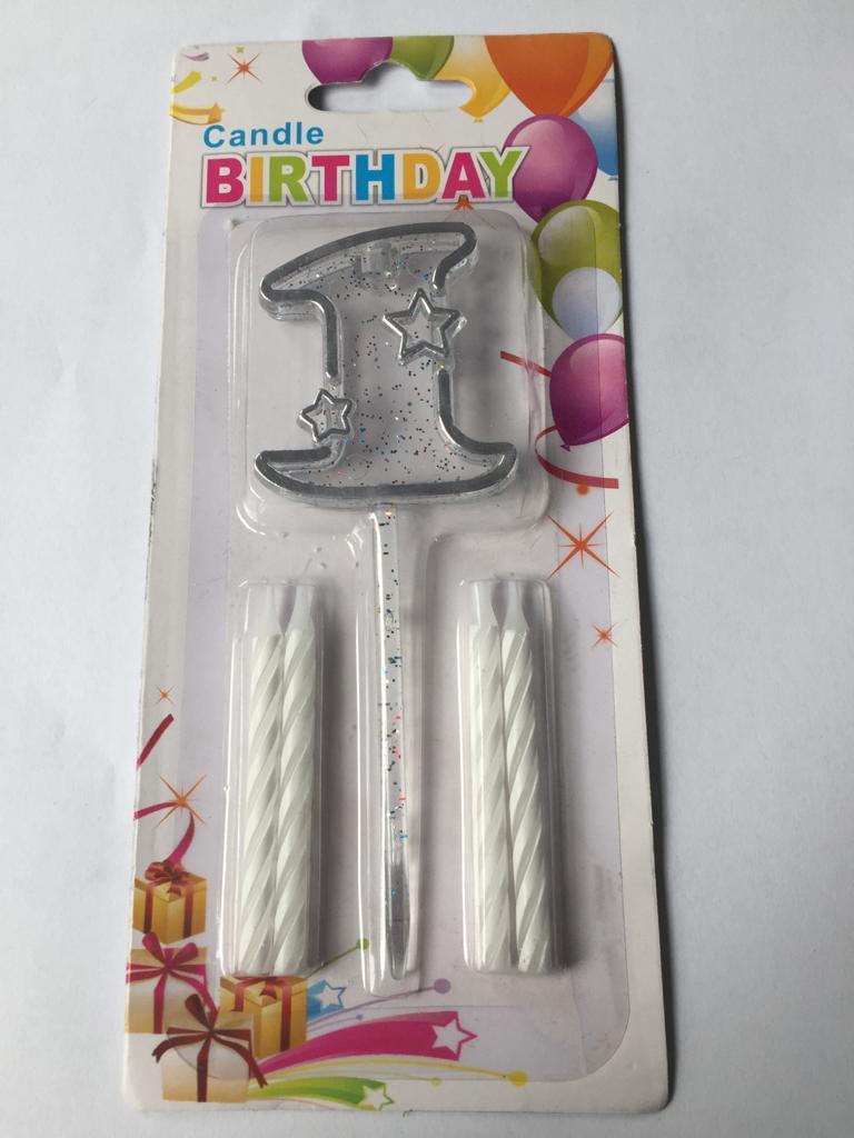 Mika Şeffaf 1 Rakam Gümüş Mum Set