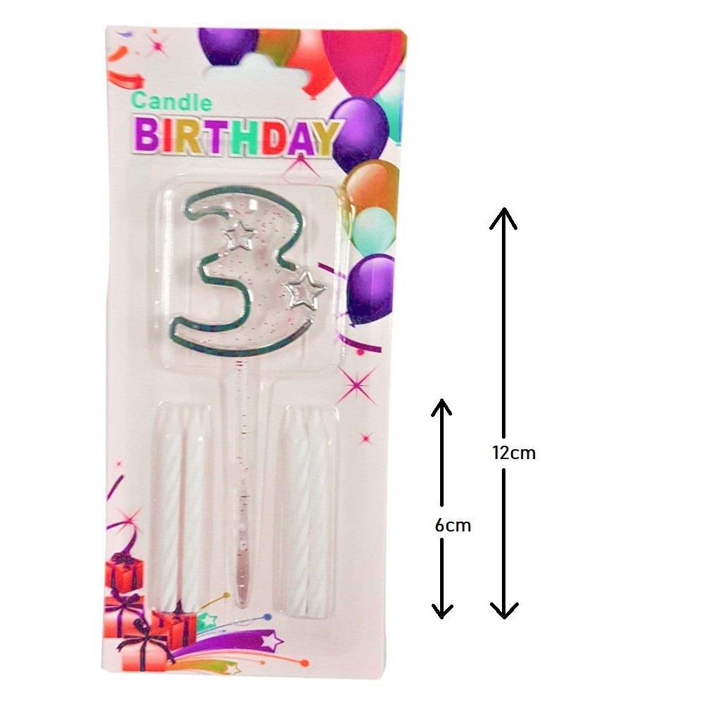 Mika Şeffaf 3 Rakam Gümüş Mum Set