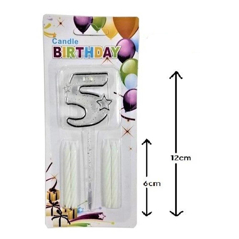 Mika Şeffaf 5 Rakam Gümüş Mum Set