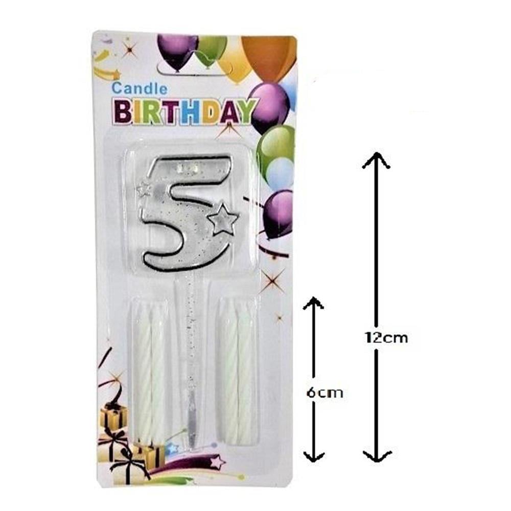 Mika Şeffaf 5 Rakam Gümüş Mum Set