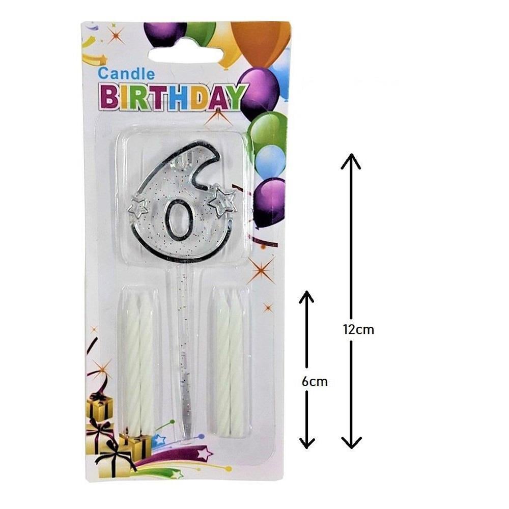 Mika Şeffaf 6 Rakam Gümüş Mum Set