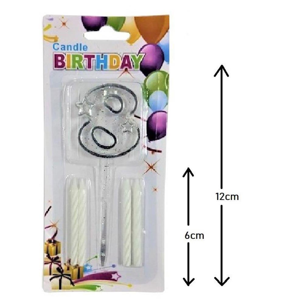 Mika Şeffaf 8 Rakam Gümüş Mum Set
