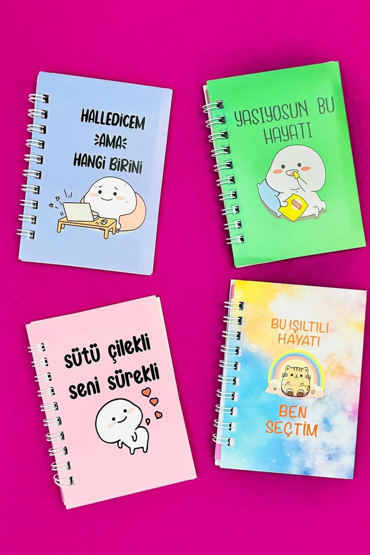 Mini 4'lü Mottolu Spiralli Defter