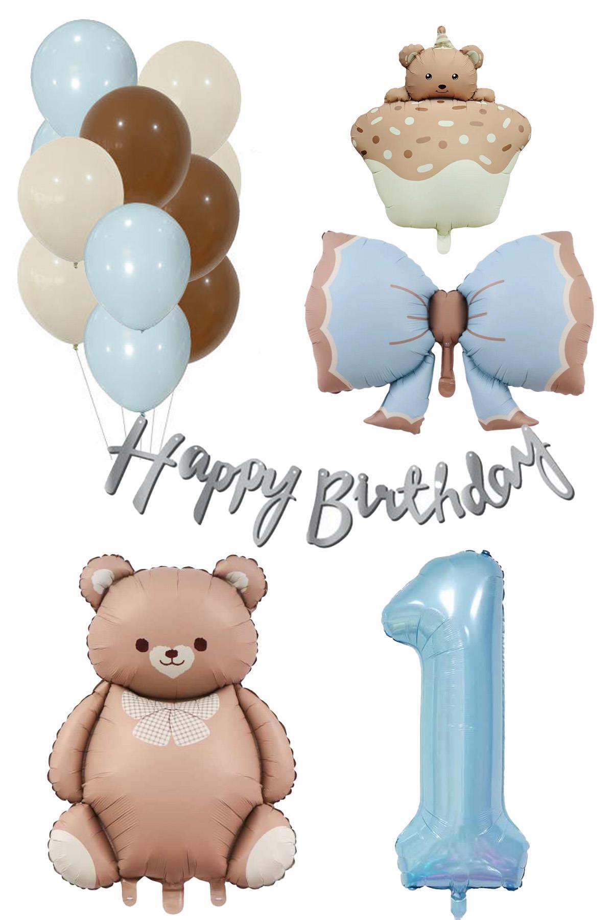 Retro 1 Yaş Ayıcık Temalı Erkek Bebek Konsept Doğum Günü Seti