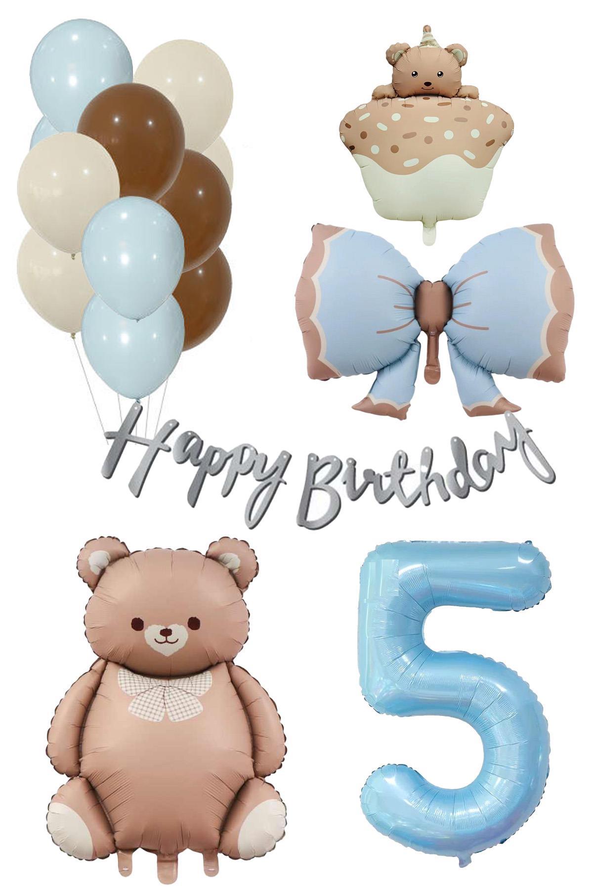 Retro 5 Yaş Ayıcık Temalı Erkek Bebek Konsept Doğum Günü Seti