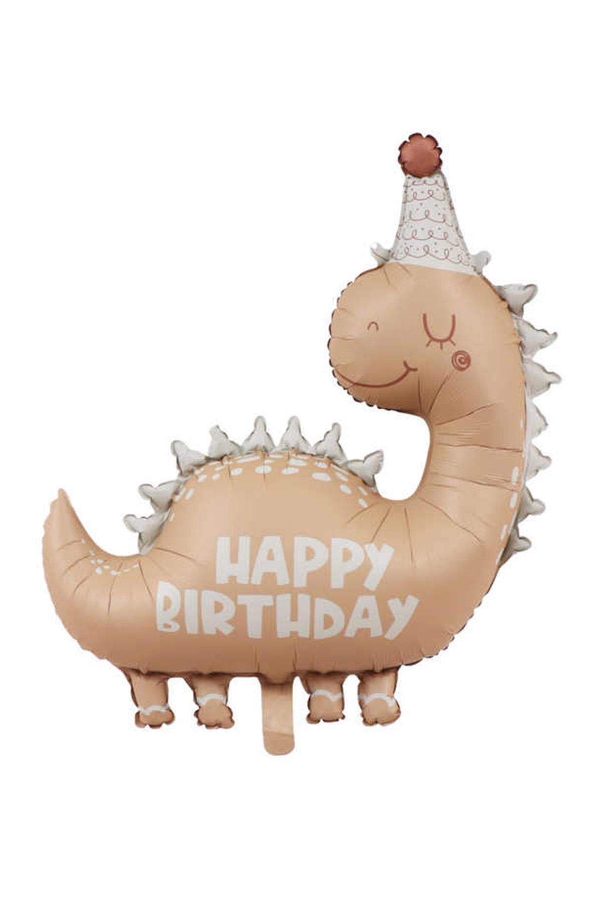 Retro Dinozor Folyo Balon Happy Birthday Yazılı Kukutelalı Dinazor Doğum Günü Balonu