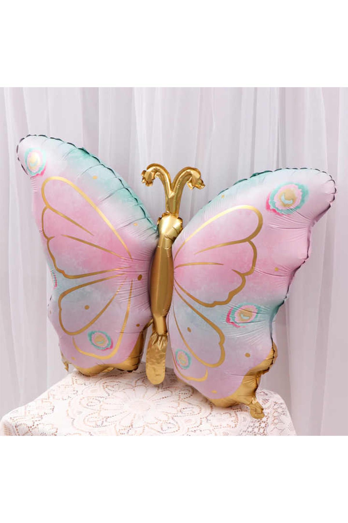 Retro Renk Gold Detaylı Kelebek Folyo Balon Büyük Boy
