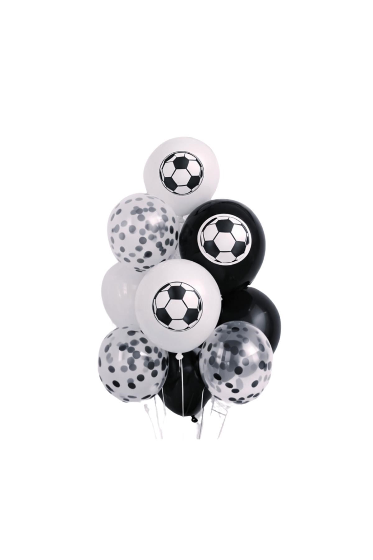 Siyah Beyaz Futbol Temalı Konsept 10'lu Balon Set