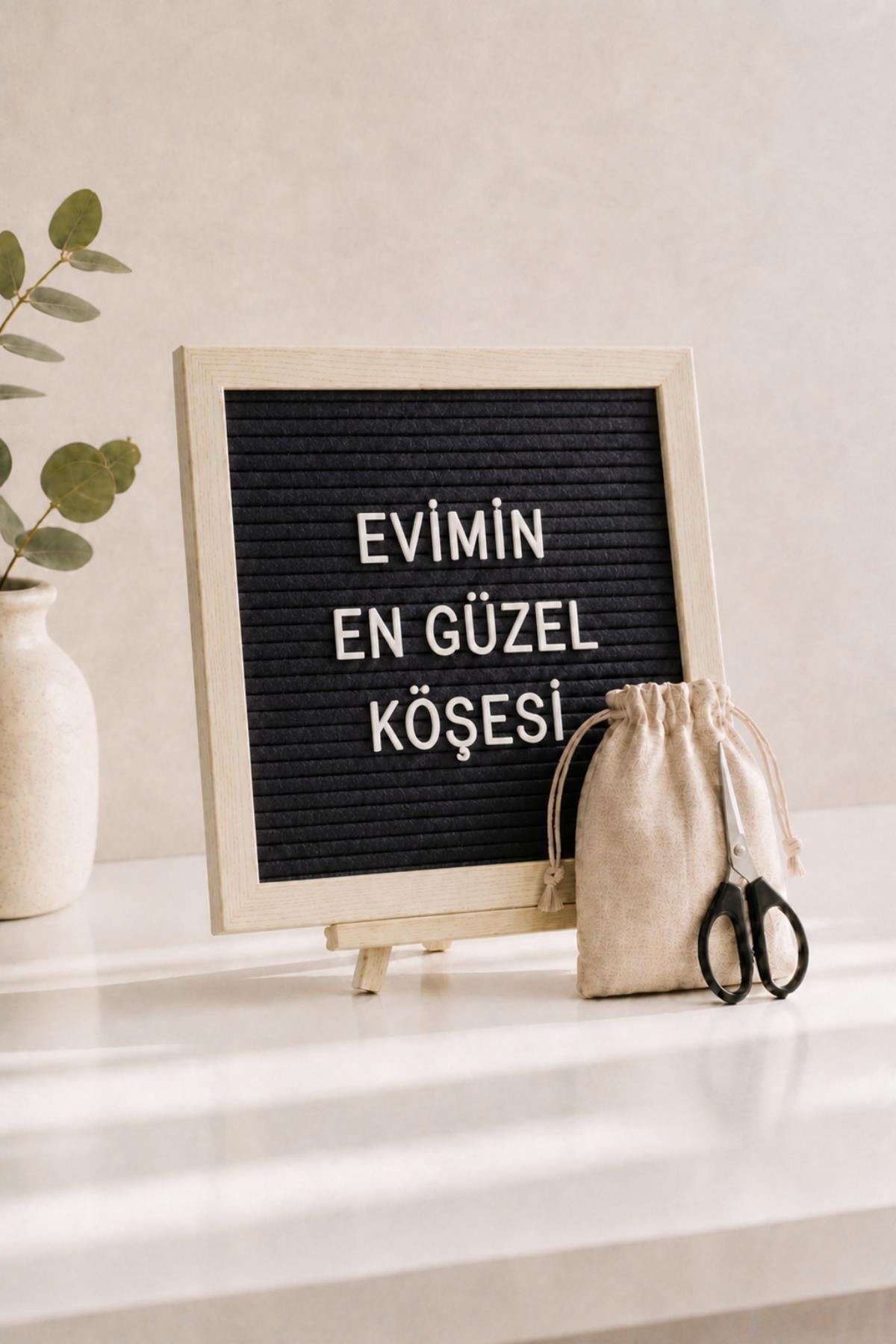 WoodArt Premium Letter Board Seti, Mat Gece Siyahı Keçe Yüzeyli Doğal Çam Ahşap Yazı Panosu – Şövale Standlı Dekoratif Set