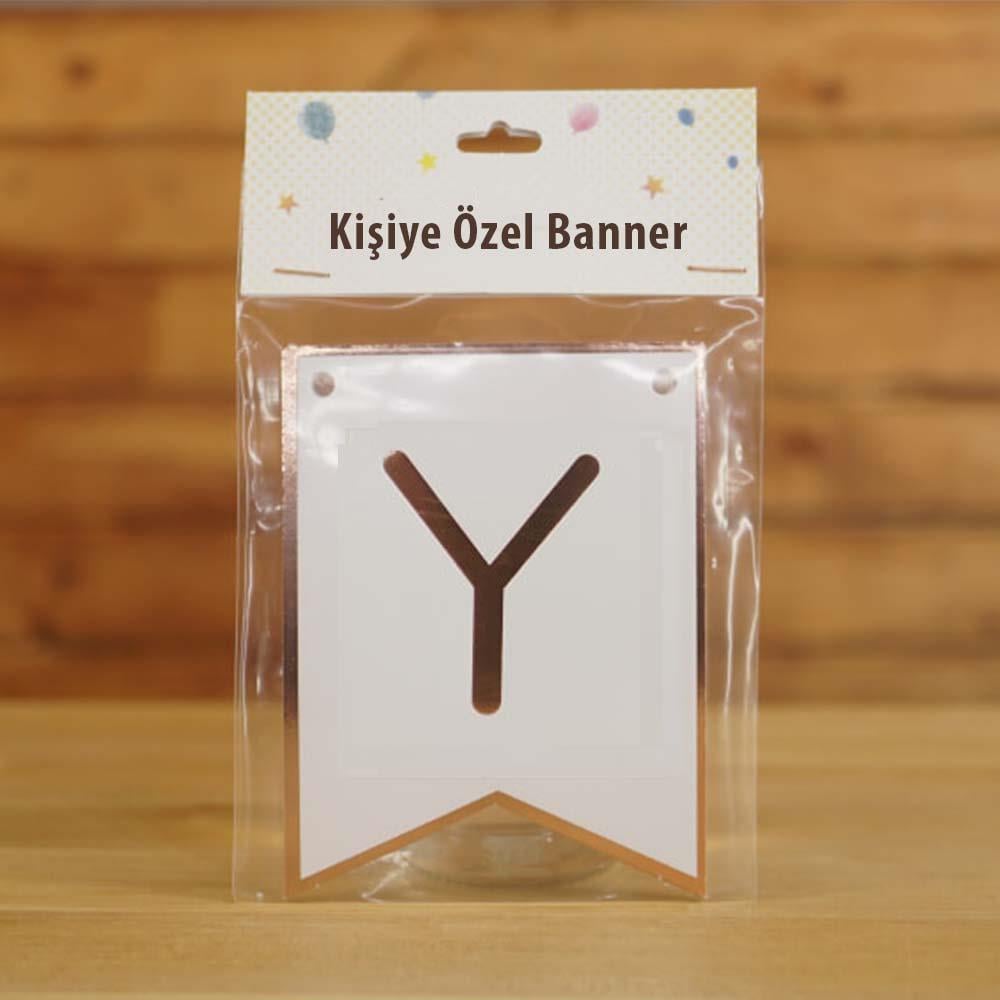 Y Harfli Beyaz Zemin Rose Gold Kişiye Özel Banner Kart