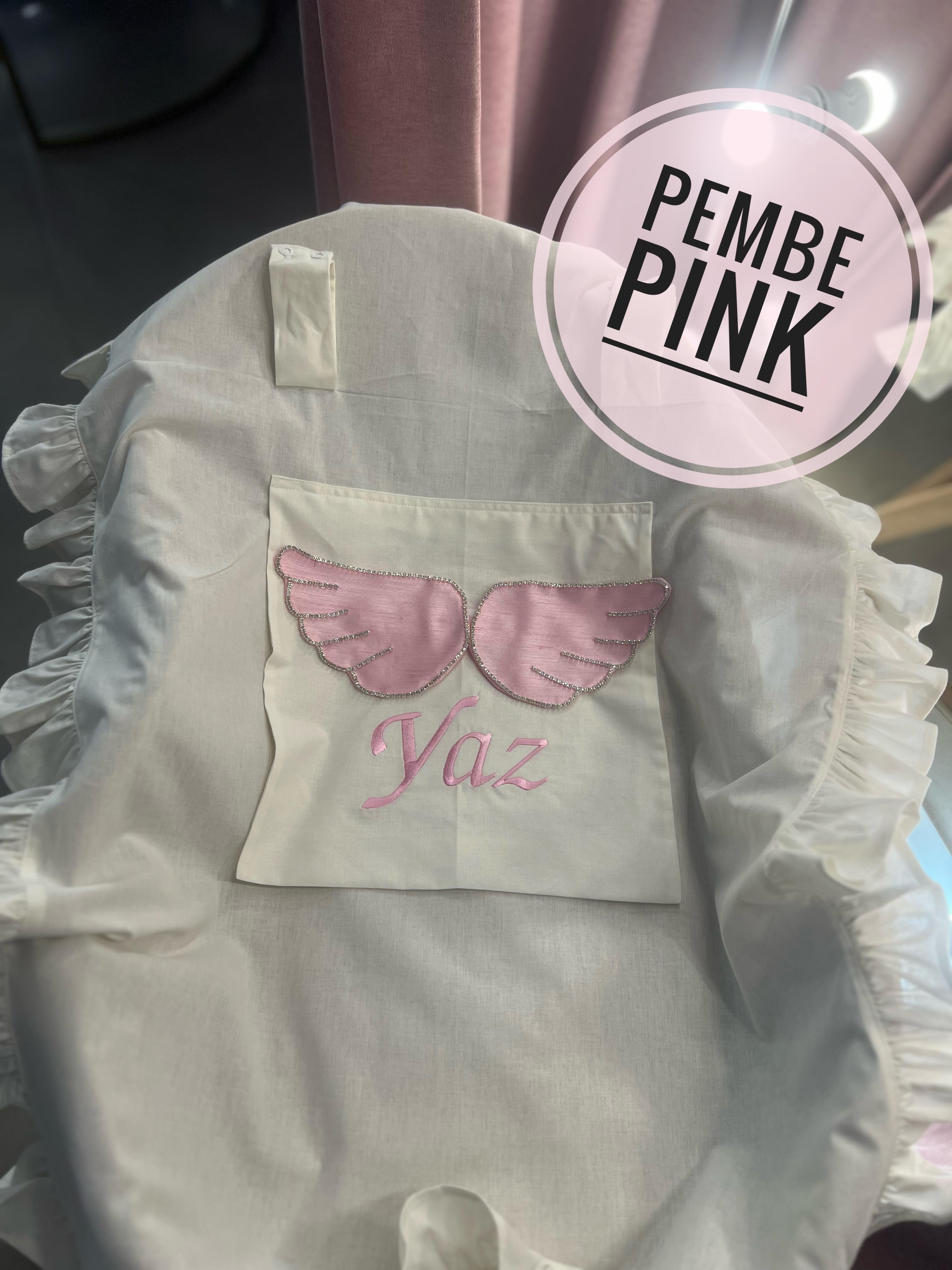 Angel Glam Taşlı Melek Kanatlı Nakışlı İsimli Bebek Puset Örtüsü