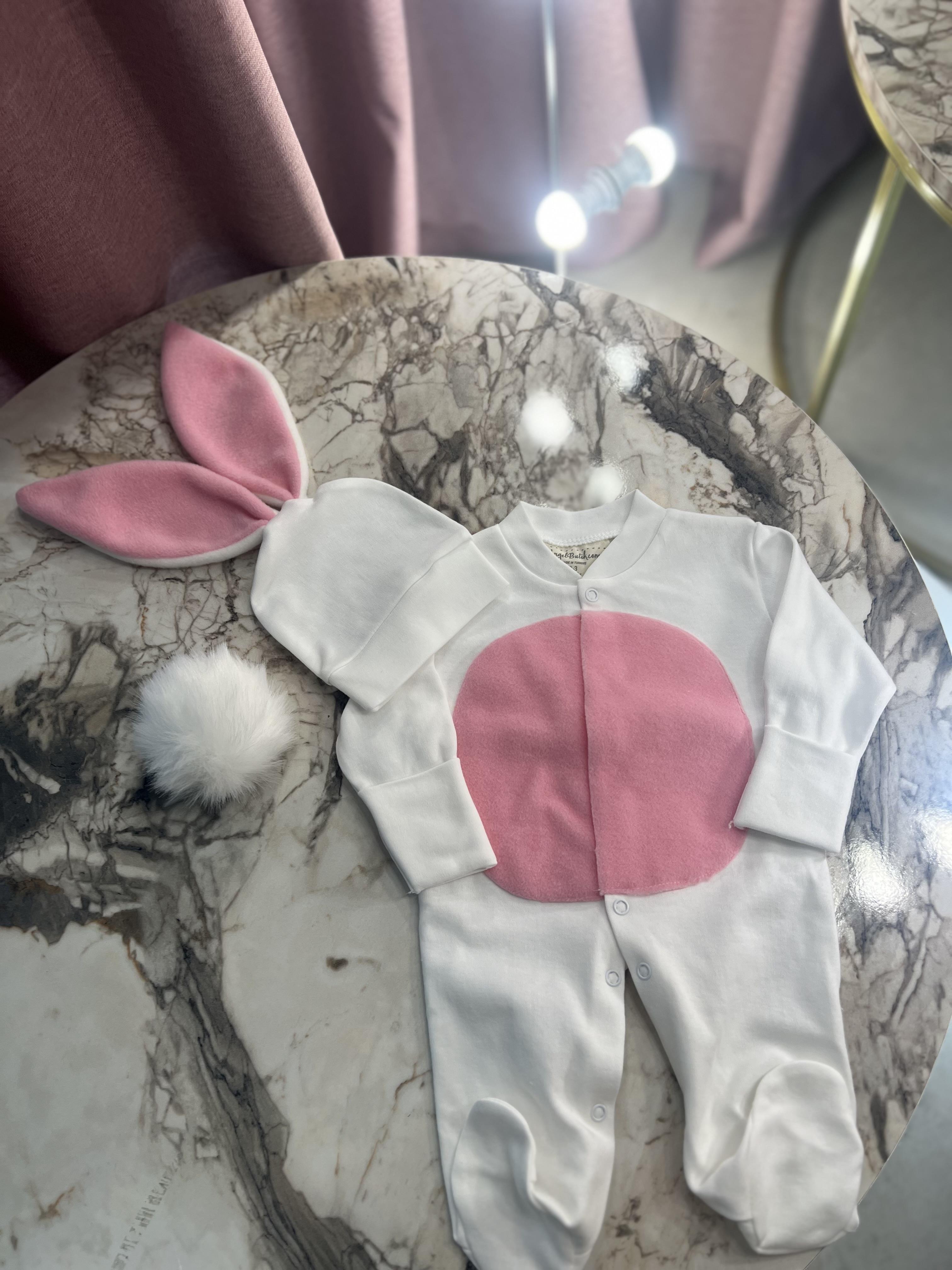 Çilek Kuvars Polar Pembe Detaylı Tavşan Tulum