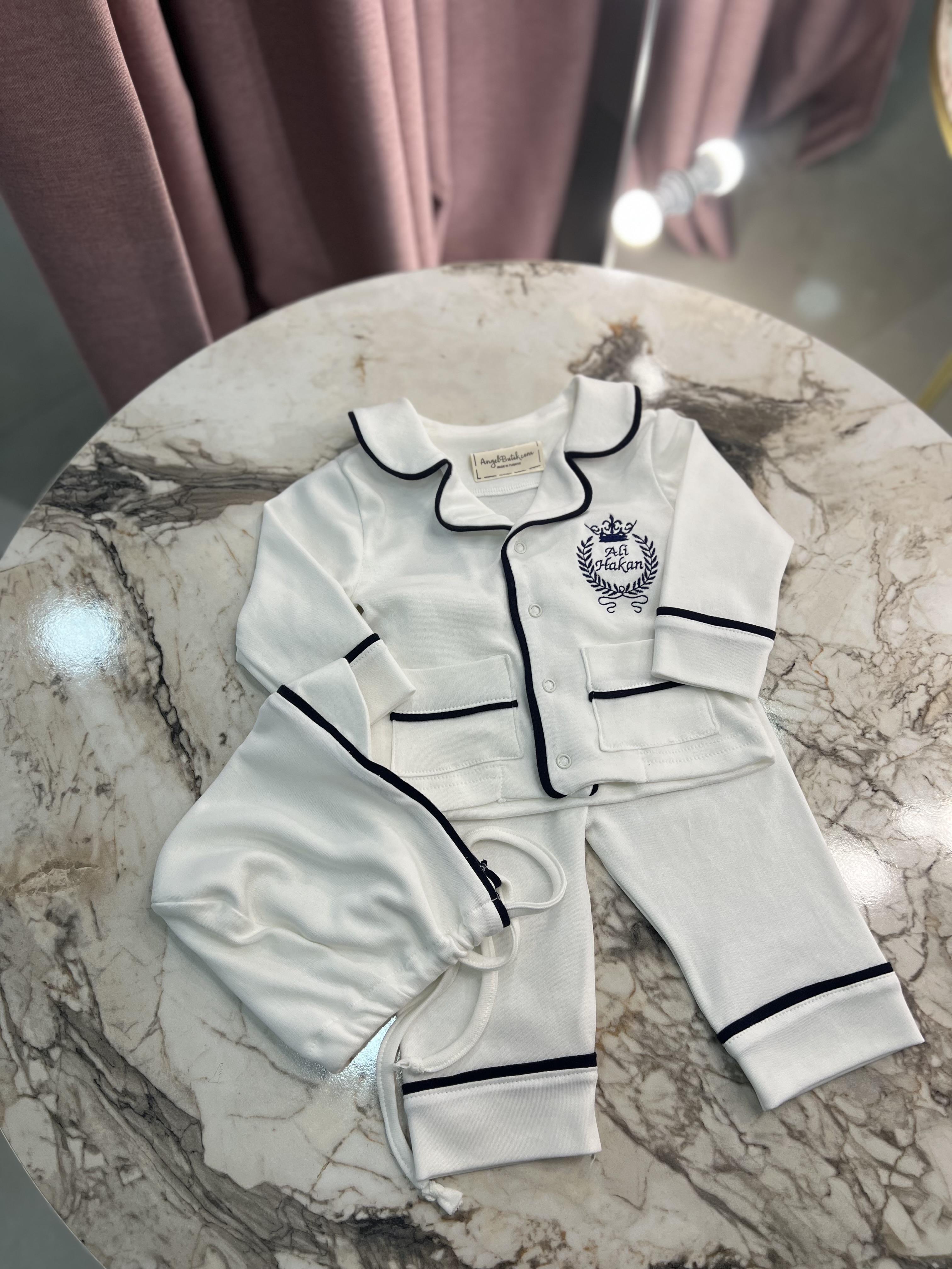 Nathan Lacivert Biye Detaylı Bebek Pijama Seti