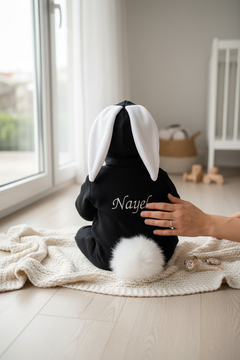 Night Siyah Tavşan Bebek Tulumu