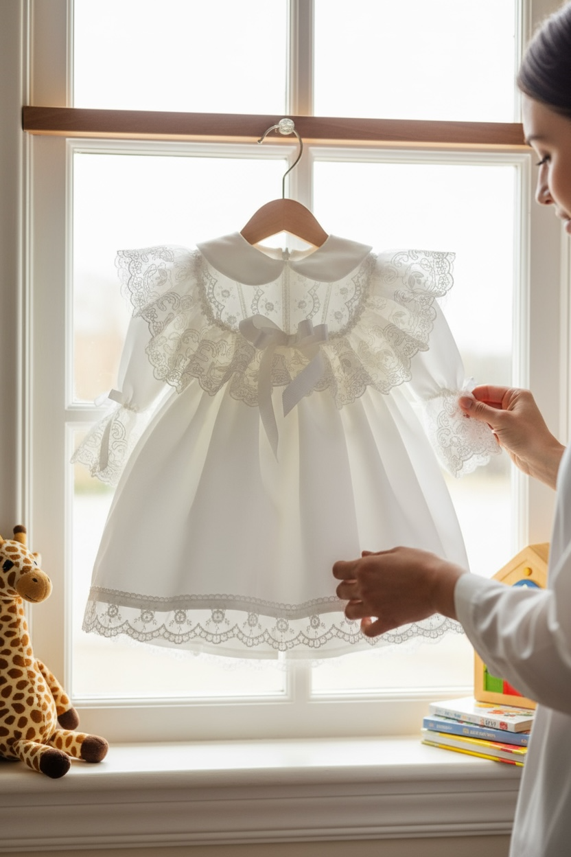 Nova Dantelli Kız Bebek Mevlüt Elbise ve Şapka Seti