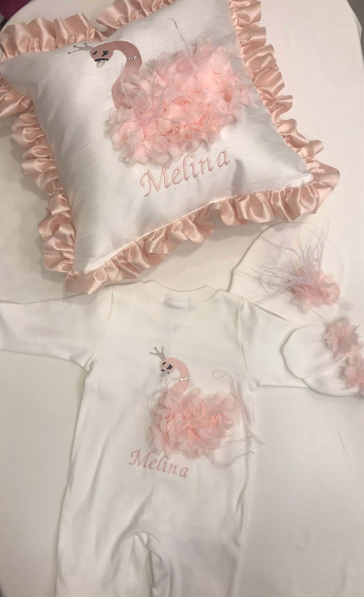 Swan Embroidered Personalized Baby Sleepsuit