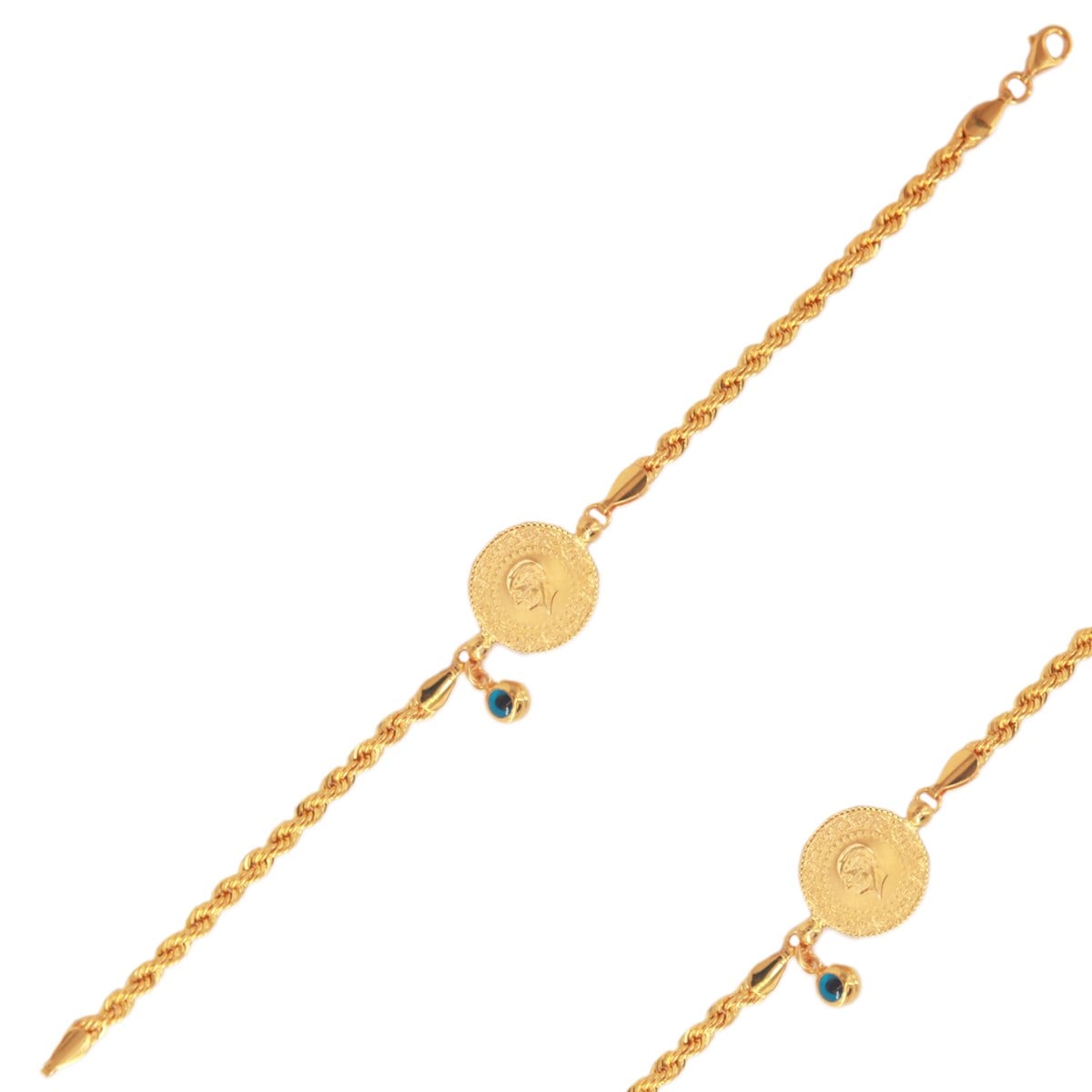 22 Ayar Çeyrek Altınlı Halat Bileklik