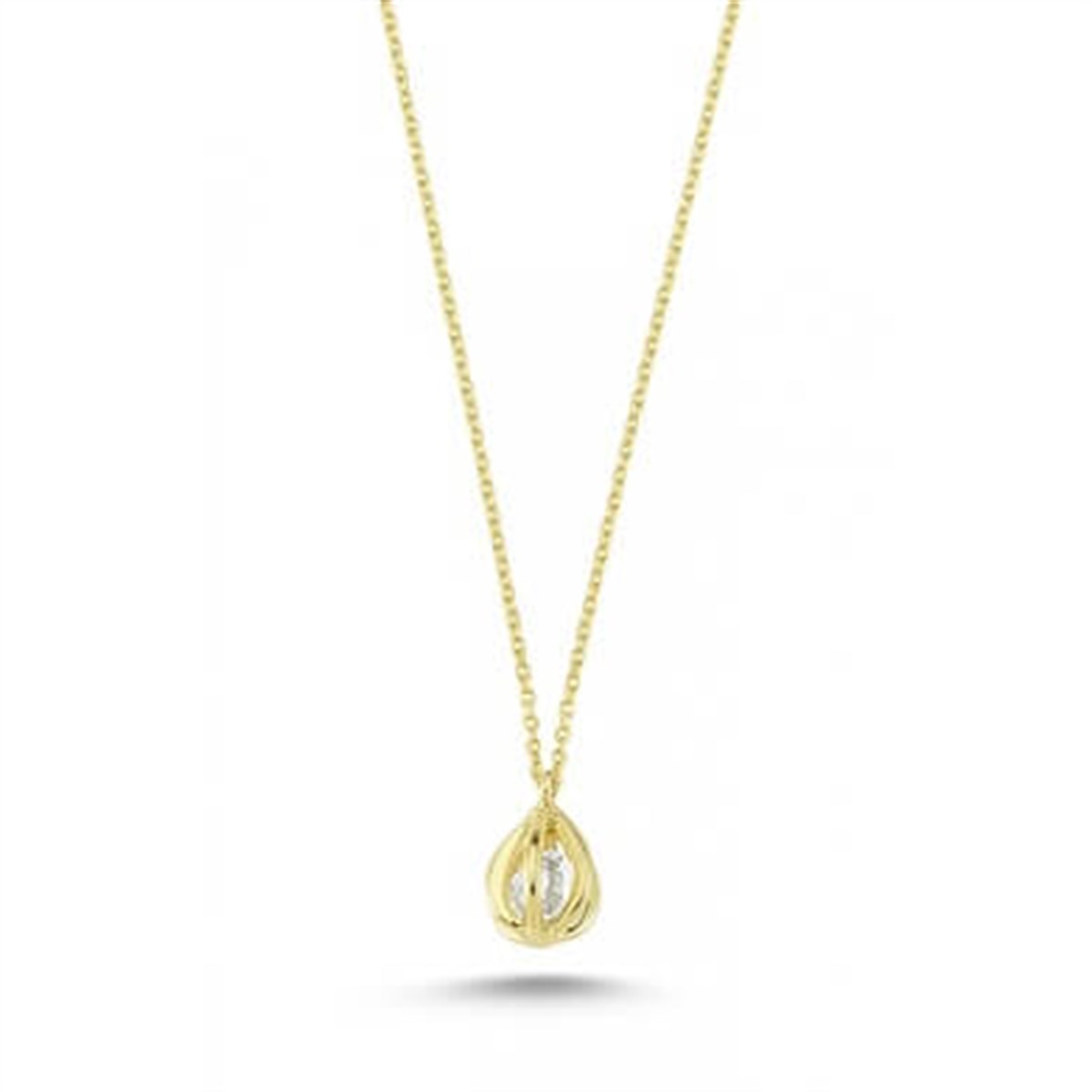 14 Ayar Altın Damla İçerisinde Tektaş Tasarım Kolye