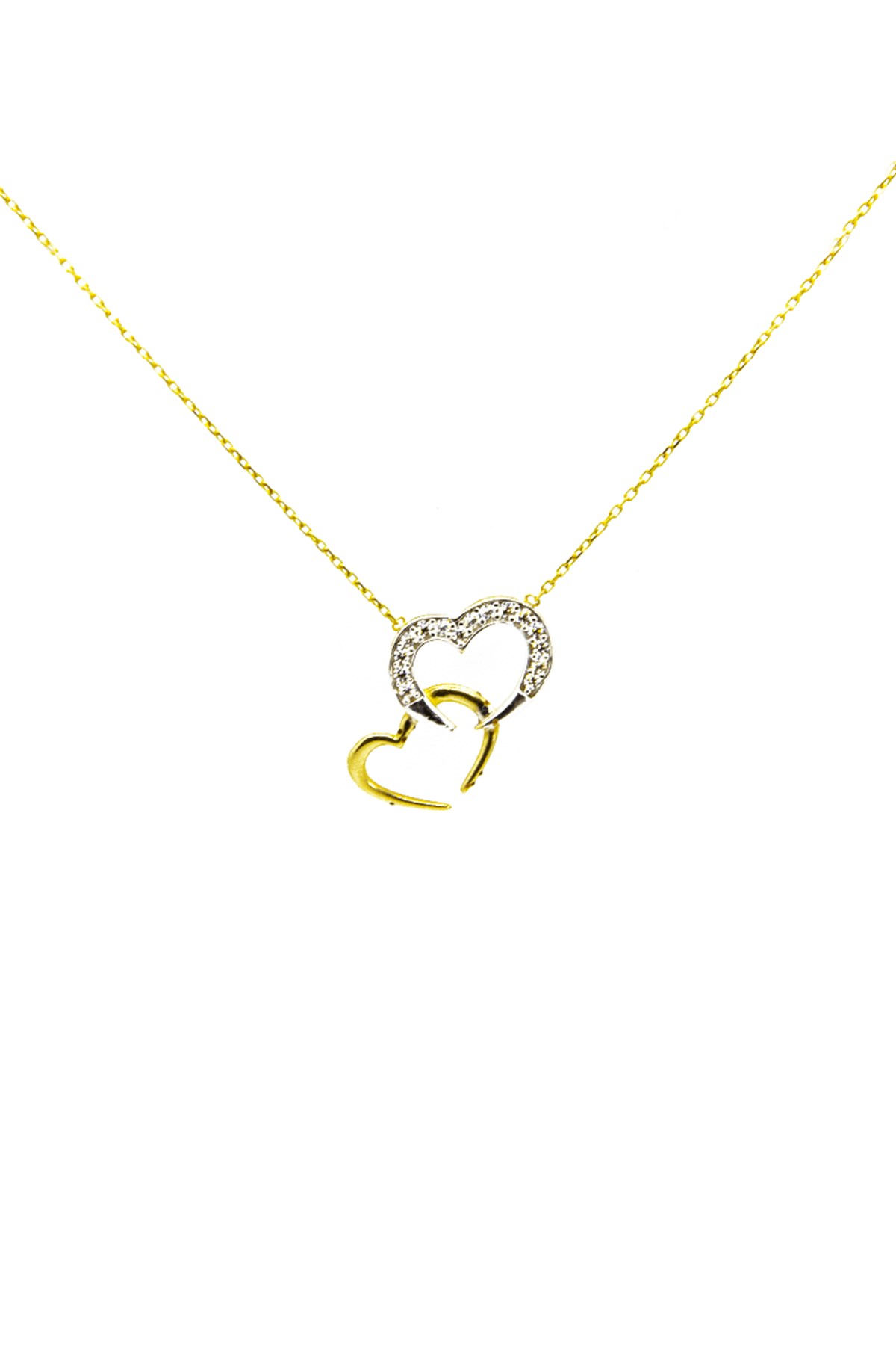 14 Ayar Altın İkili Kalpli Kolye