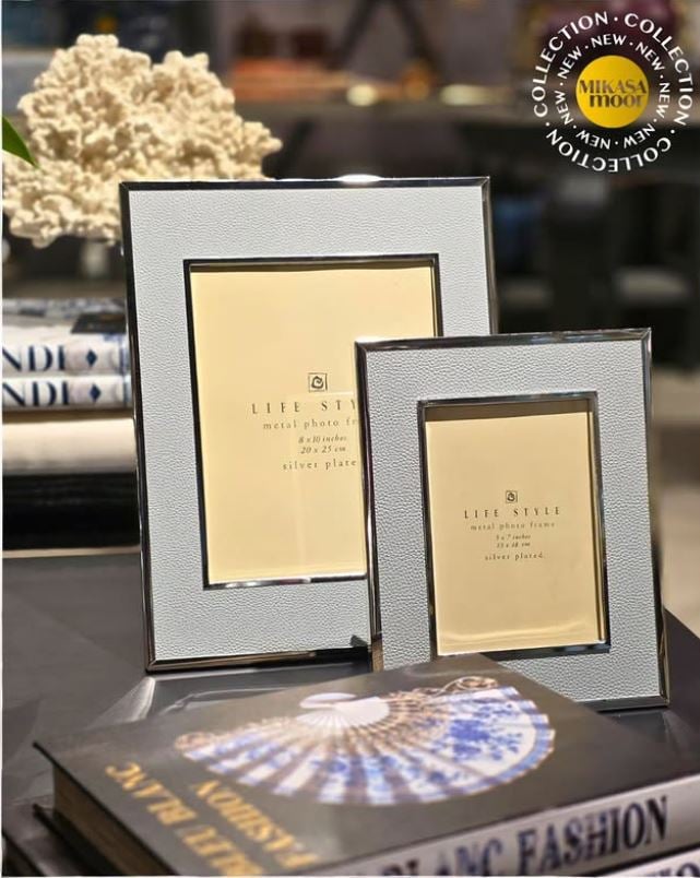İki Boyutlu Gümüş ve Beyaz Deri Görünümlü Mikasa Moor Fotoğraf Çerçevesi Yeni Ev Hediyesi