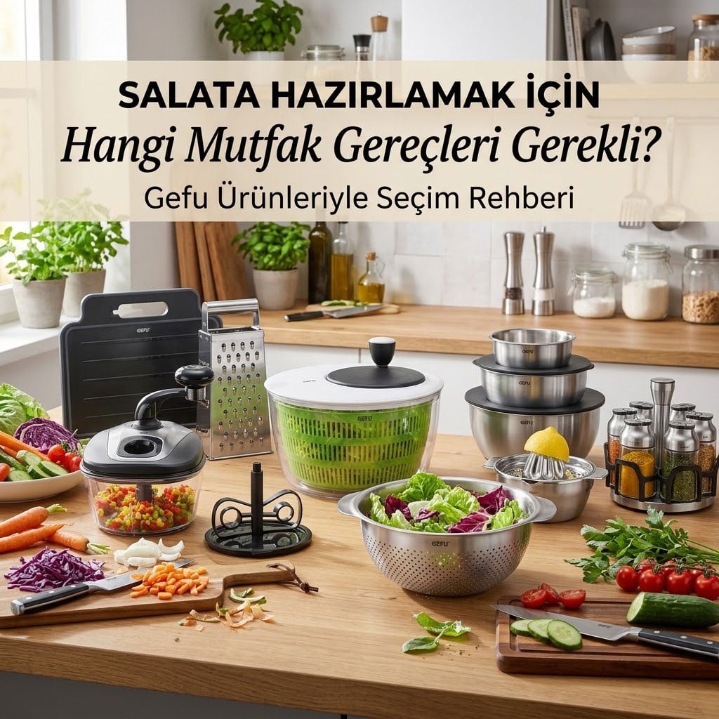 Gefu salata kurutucu ve mutfak gereçleri ile taze salata hazırlığı